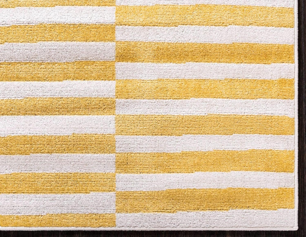 Williamsburg Collection Casual Transitional Thick Alternating Stripes Area Rug (4' 1 x 6' 1 Rectangular, Yellow/Beige)