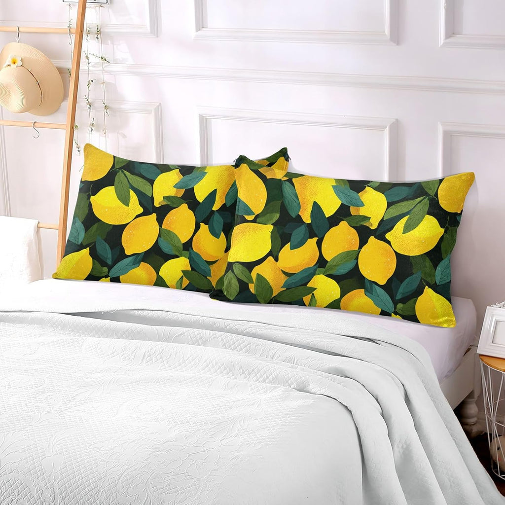 Pillow Covers 1 Pack Pillowcase with Zipper Standard Size Fluffy Pillow Cases 20x26 Inch Decorative Rectangle Yellow Lemons Black