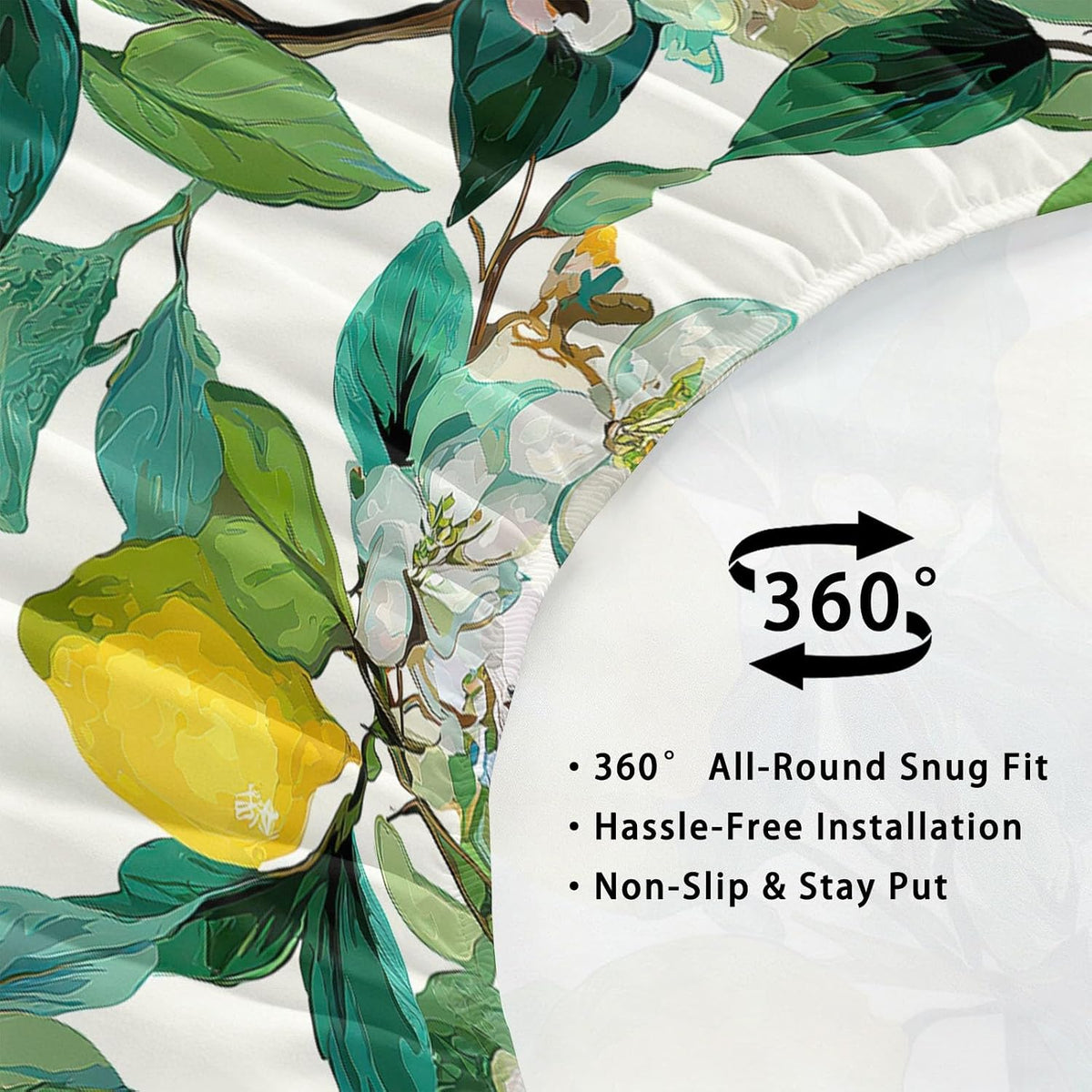 King Size Sheet Set Fruits Floral – 4 Piece Bed Sheets Fresh Yellow Lemons White Flowers, Soft Microfiber, Includes 1 Fitted Sheet, 1 Flat Sheet and 2 Pillowcases, for Guest Room, Yellow White