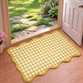 Yellow and White Small Scalloped Plaid Rug 1.4x2.3ft Buffalo Checkered Mat