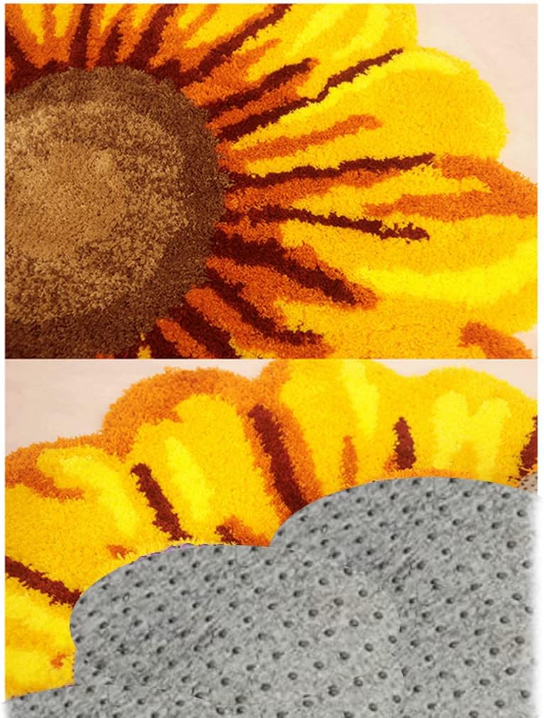 Modern Fashion Sunflower Area Rug Soft and Comfortable Bedroom Kitchen Living Room Bedside Floor Mats Indoor Outdoor Carpet Non-Shedding Non Slip Doormat Home Décor (25.5" X 25.5", Yellow)