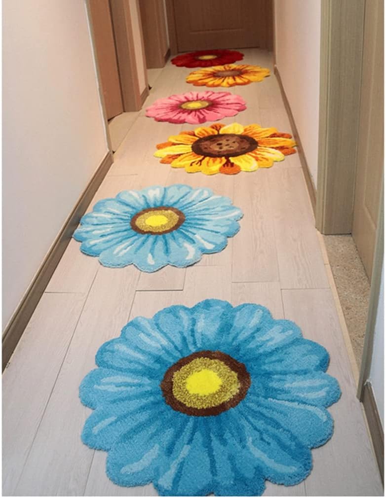 Modern Fashion Sunflower Area Rug Soft and Comfortable Bedroom Kitchen Living Room Bedside Floor Mats Indoor Outdoor Carpet Non-Shedding Non Slip Doormat Home Décor (25.5" X 25.5", Yellow)
