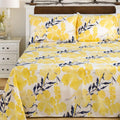 Tache Contemporary Watercolor Nature Spring Print Leaves Floral Bright Light Yellow Ivory Black Navy Blue Soft Microfiber Top Flat Sheet, King