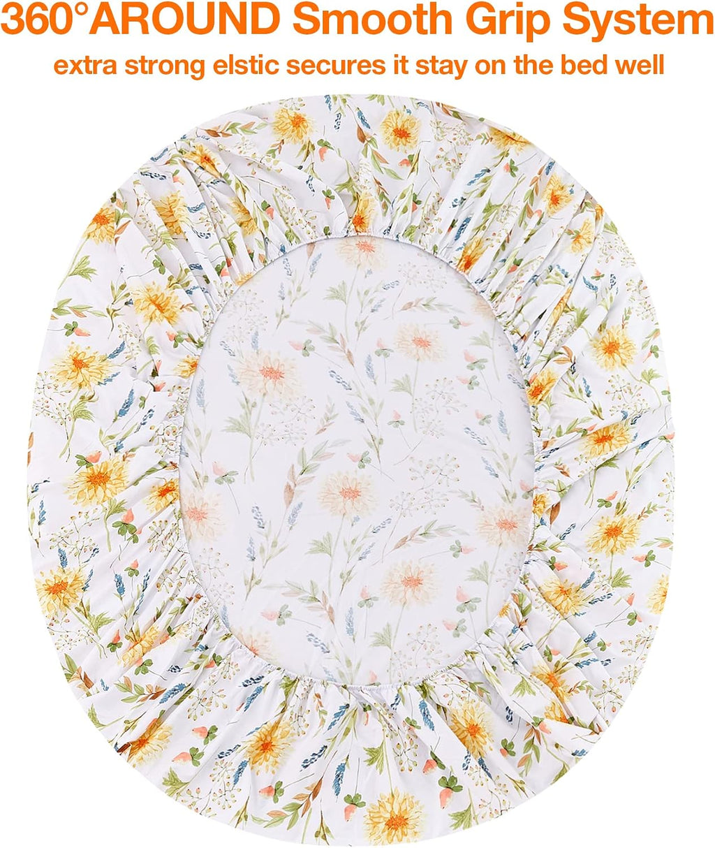 Boho Floral Printed Twin Sheet Set Extra Deep Pocket