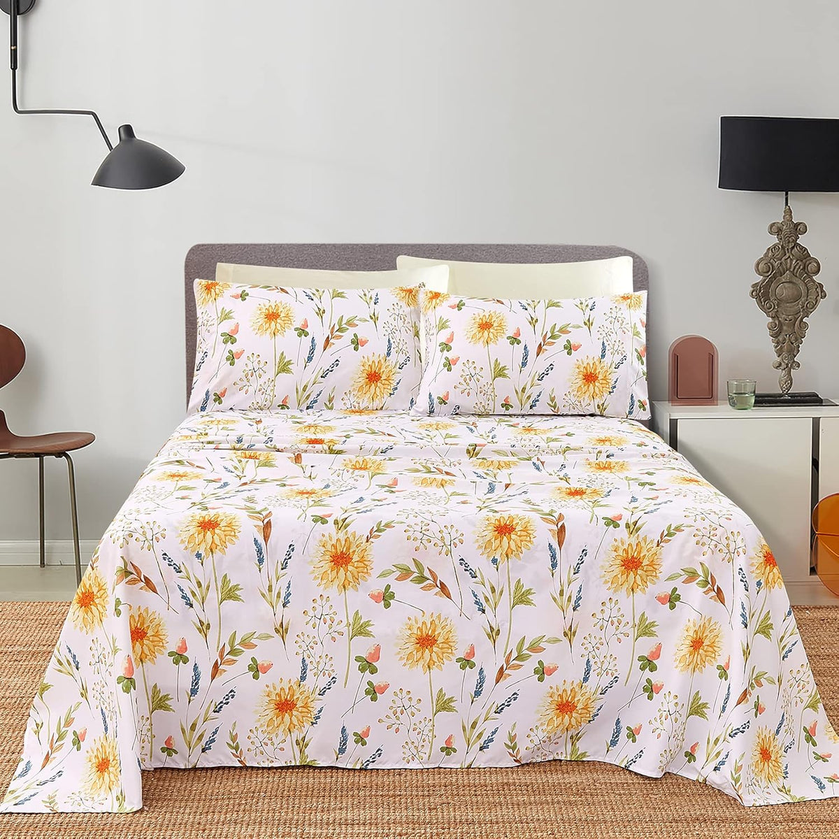 Boho Floral Printed Twin Sheet Set Extra Deep Pocket