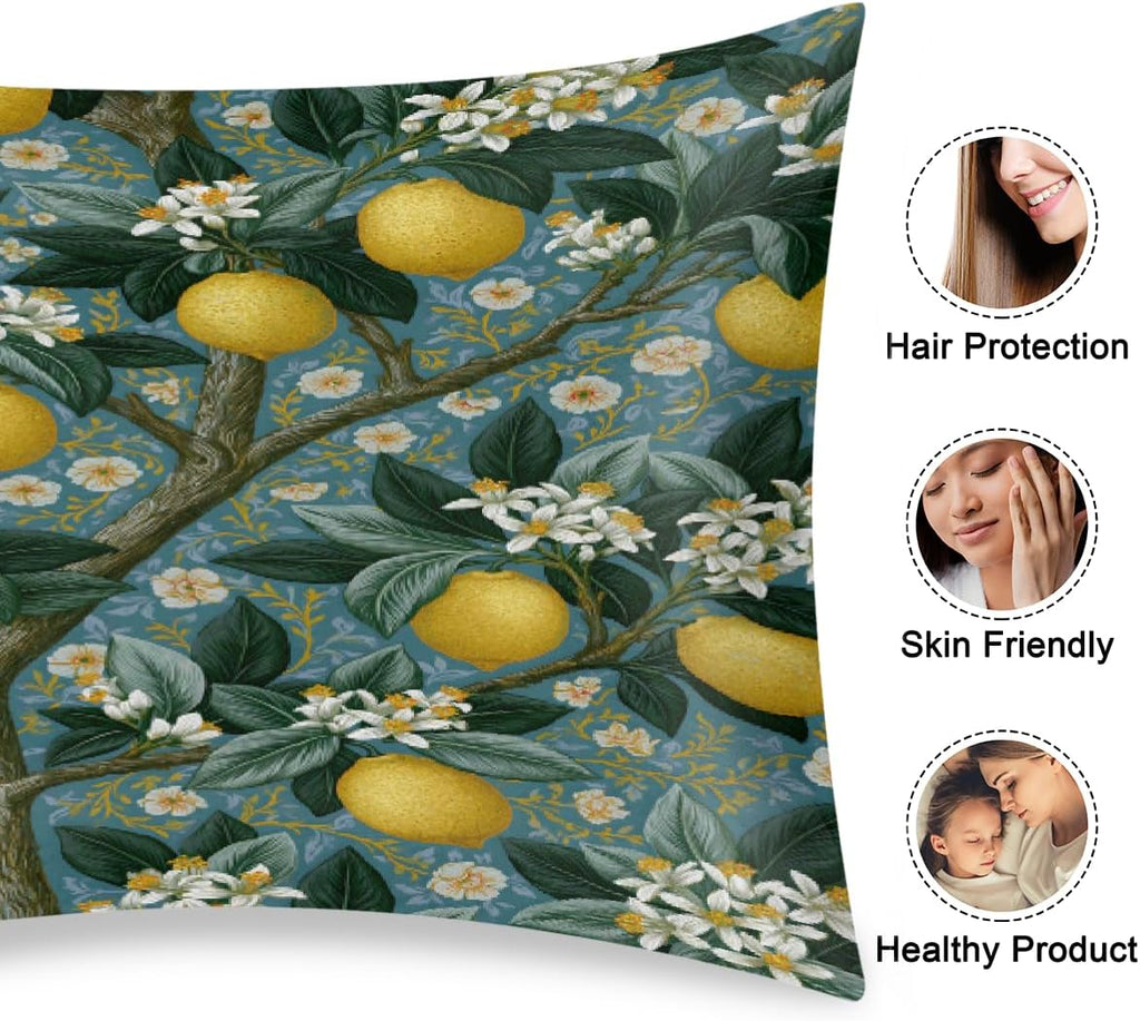 Lemon Satin Silk Pillowcase for Hair and Skin Pillow Cases Standard Size