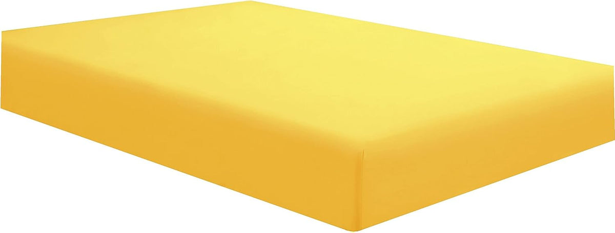 Single Fitted Sheet (Twin - Yellow) - Deep Pocket Brushed Velvety Microfiber, Breathable, Extra Soft and Comfortable - Wrinkle, Fade, Stain and Abrasion Resistant