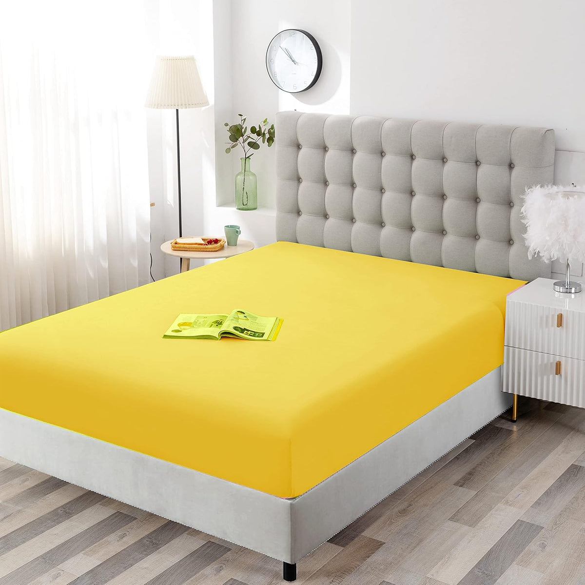 Single Fitted Sheet (Twin - Yellow) - Deep Pocket Brushed Velvety Microfiber, Breathable, Extra Soft and Comfortable - Wrinkle, Fade, Stain and Abrasion Resistant