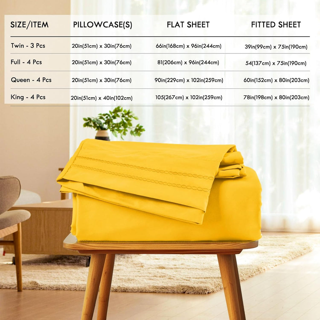 Queen Sheets Set, 4-Piece Fitted Queen Sheets, Mustard