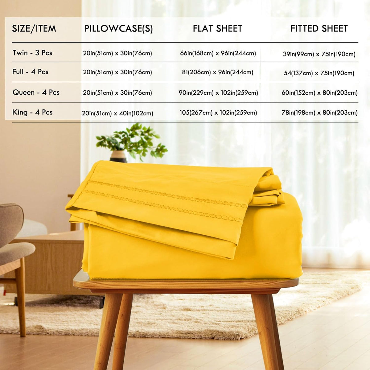 Queen Sheets Set, 4-Piece Fitted Queen Sheets, Mustard