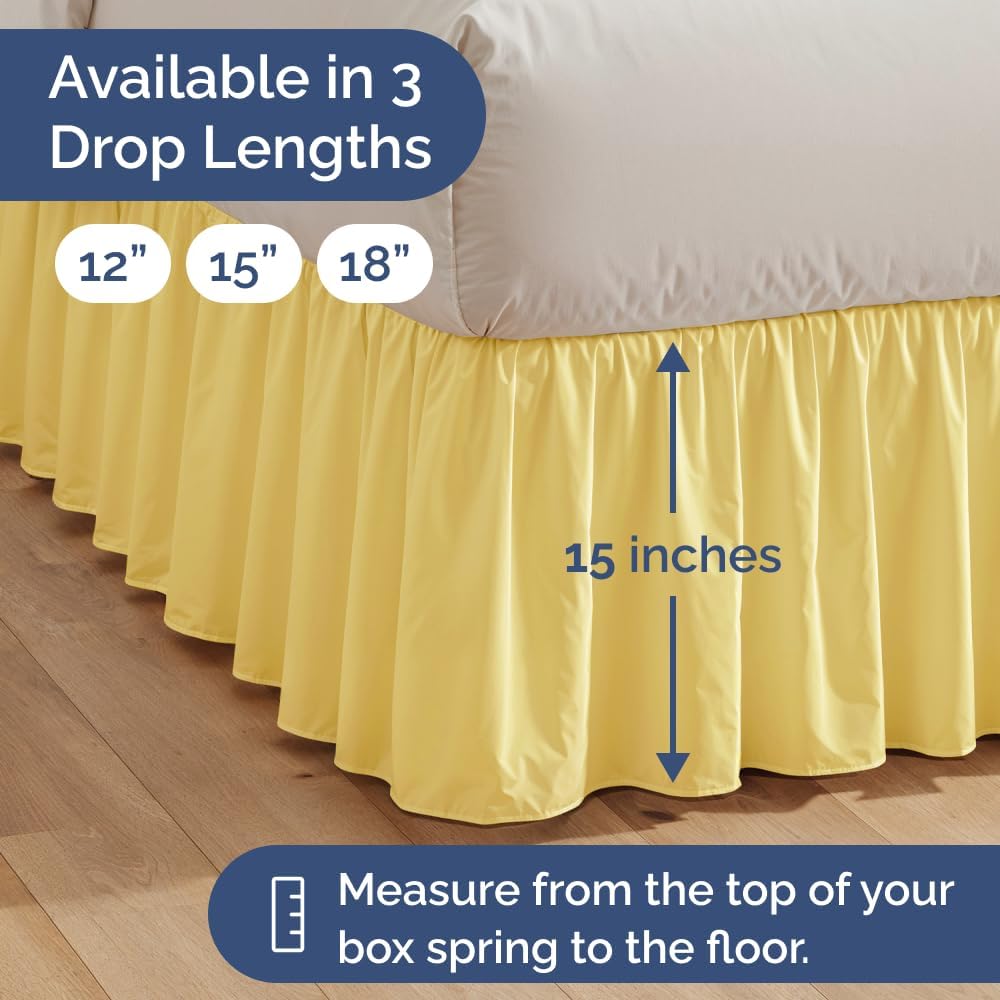 Bedskirt Queen Size Ruffle - Ruffled Bed Skirt - 12 Inch Drop - Yellow