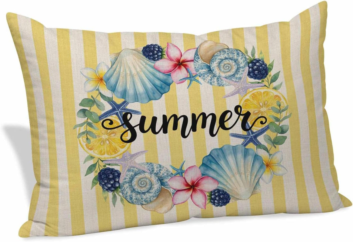 Summer Pillow Covers Lemons Starfish Flower Stripes Yellow Vintage 20x26 Inch - Standard Soft Brushed Microfiber Pillowcases with Hidden Zipper Closure Bed Pillow Shams for Bedroom Sofa Car