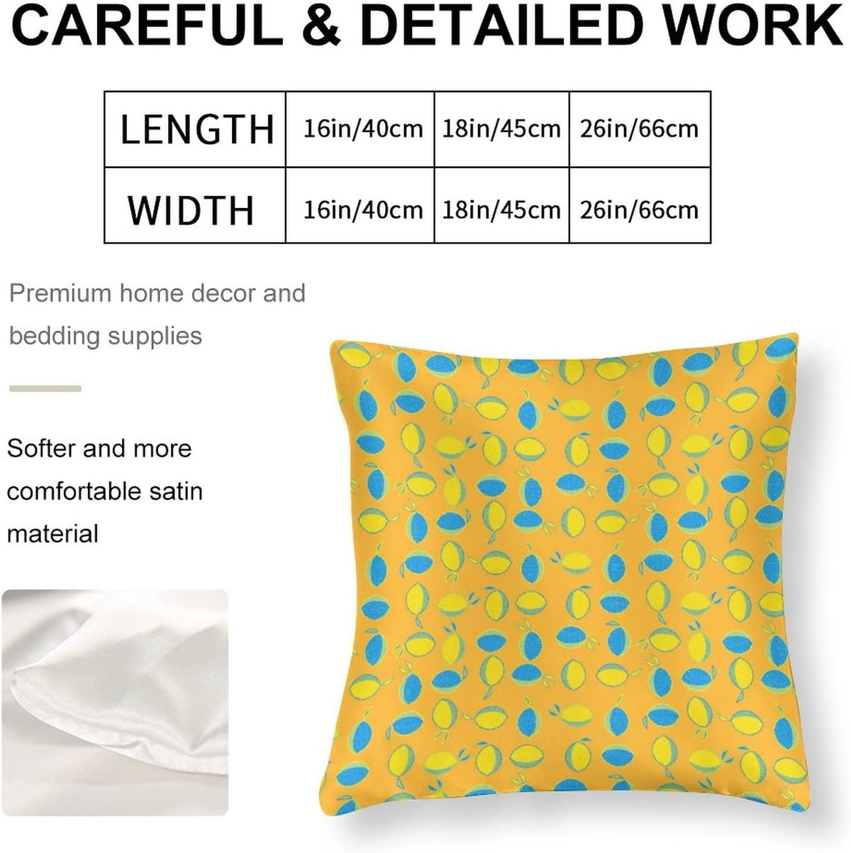 Yellow Lemon Satin Modern Cushion Case Summer Lemon Decorative Throw Pillow Covers Hidden Zipper 16"x16" Decorative Pillow Covers for Sofa Bed Party Satin Pillowcase for Hair and Skin