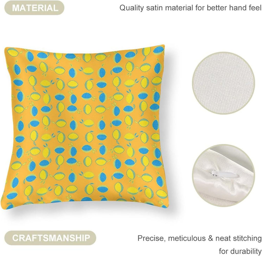 Yellow Lemon Satin Modern Cushion Case Summer Lemon Decorative Throw Pillow Covers Hidden Zipper 16"x16" Decorative Pillow Covers for Sofa Bed Party Satin Pillowcase for Hair and Skin