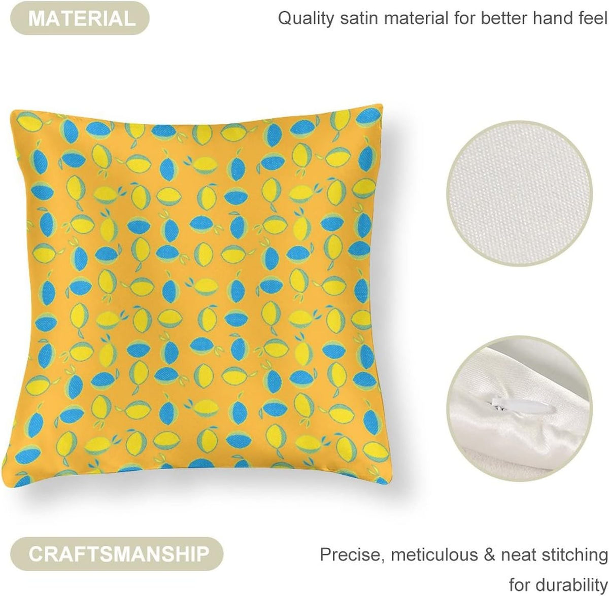 Yellow Lemon Satin Modern Cushion Case Summer Lemon Decorative Throw Pillow Covers Hidden Zipper 16"x16" Decorative Pillow Covers for Sofa Bed Party Satin Pillowcase for Hair and Skin