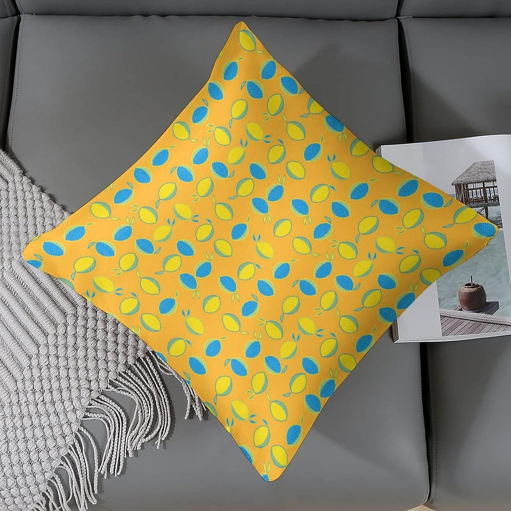 Yellow Lemon Satin Modern Cushion Case Summer Lemon Decorative Throw Pillow Covers Hidden Zipper 16"x16" Decorative Pillow Covers for Sofa Bed Party Satin Pillowcase for Hair and Skin