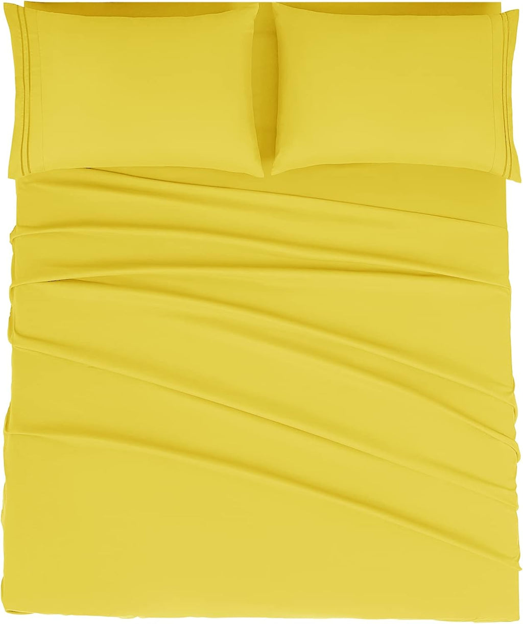 Queen Size Sheet Set - Hotel Luxury 1800 Bedding Sheets & Pillowcases - Deep Pocket Fitted Sheet, Soft, Breathable, Wrinkle & Fade Resistant - 4 Piece (Queen, Yellow)
