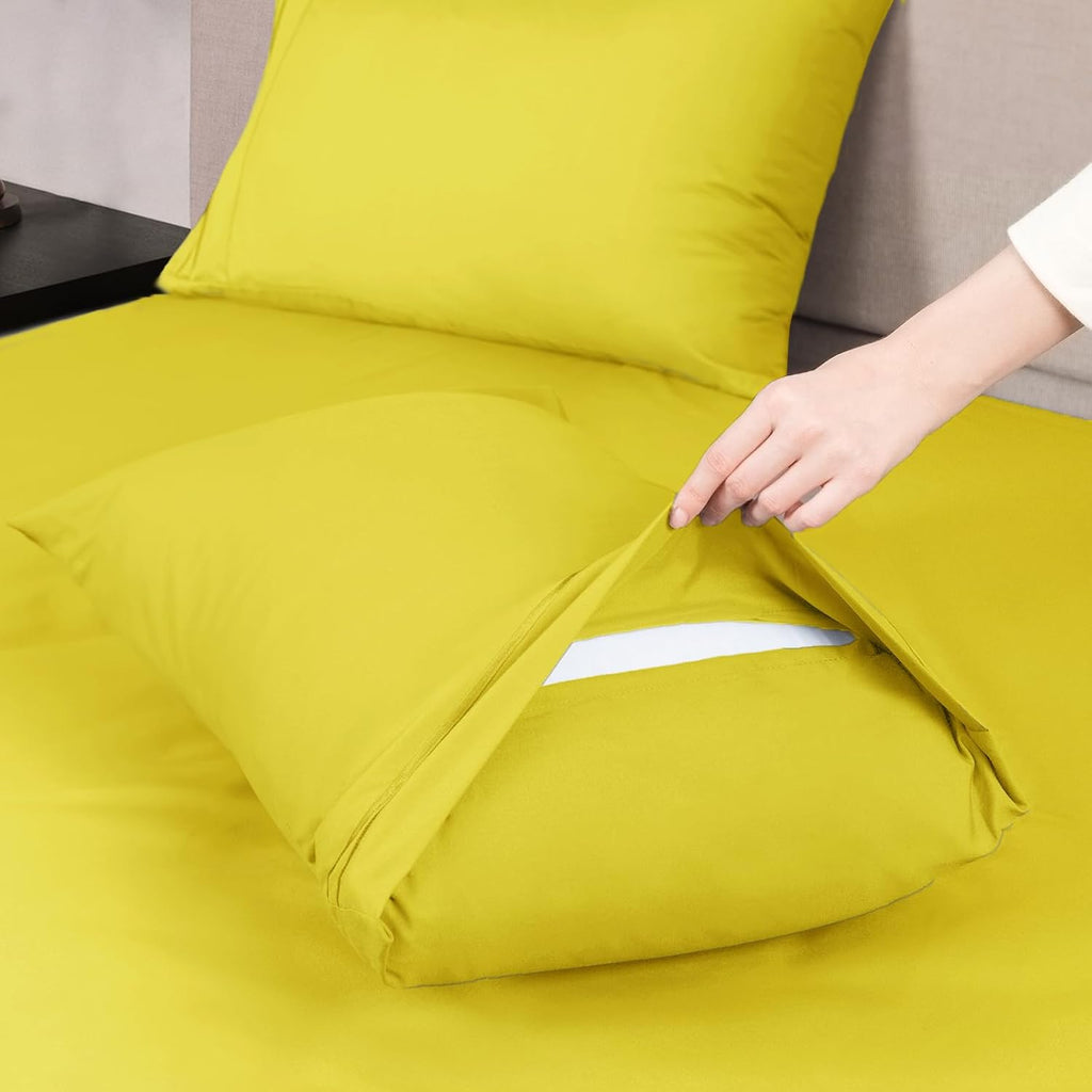 Queen Size Sheet Set - Hotel Luxury 1800 Bedding Sheets & Pillowcases - Deep Pocket Fitted Sheet, Soft, Breathable, Wrinkle & Fade Resistant - 4 Piece (Queen, Yellow)
