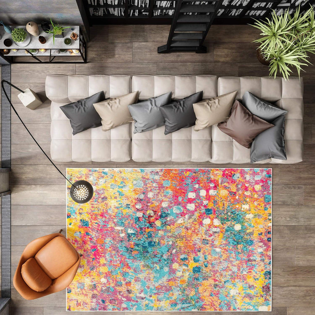 Abstract Area Rug 8X10 Multi/Yellow, Contemporary Indoor Rug