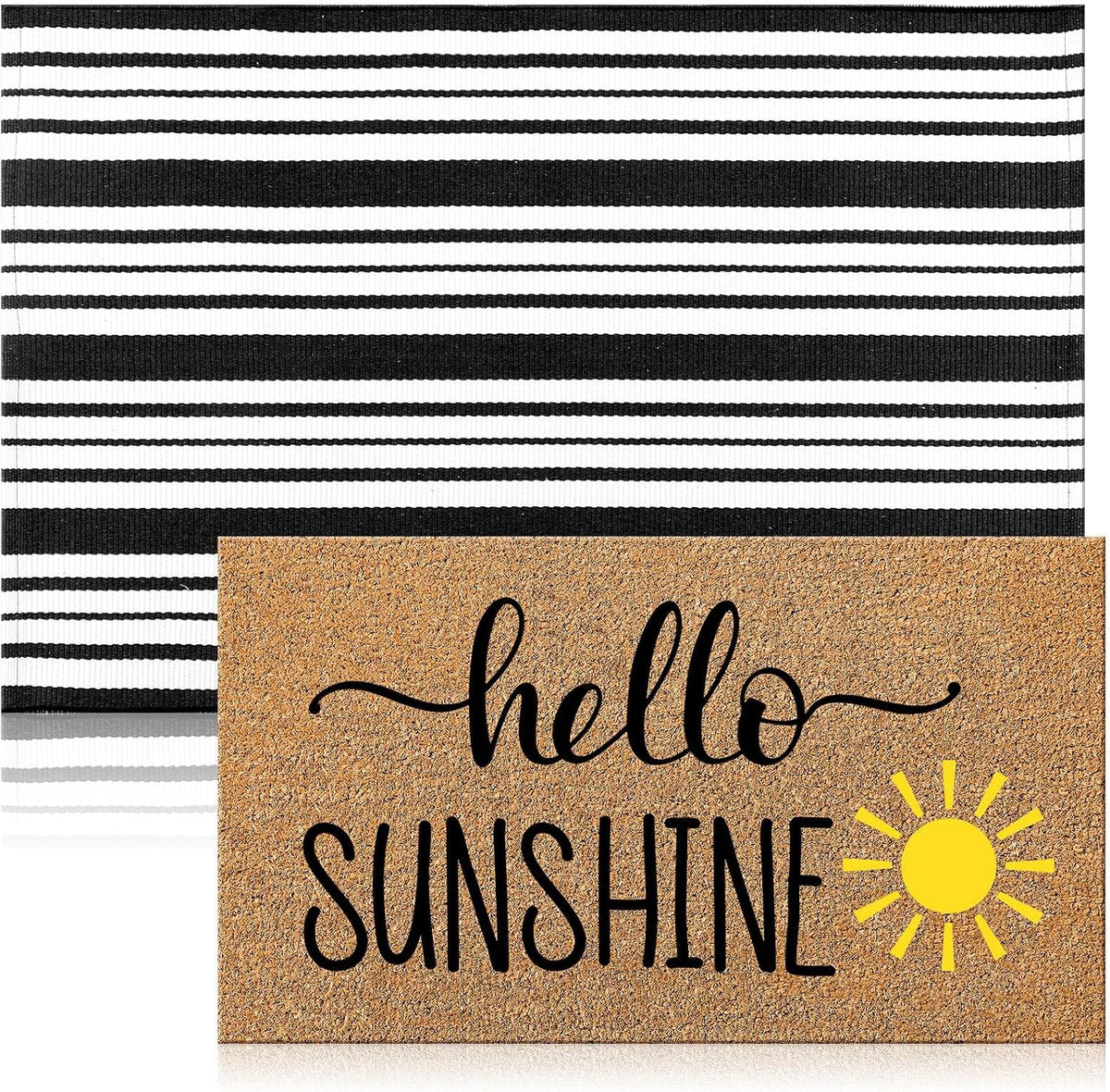2 Pcs Summer Coir Doormat Outdoor, Hello Sunshine Mats, Non Slip