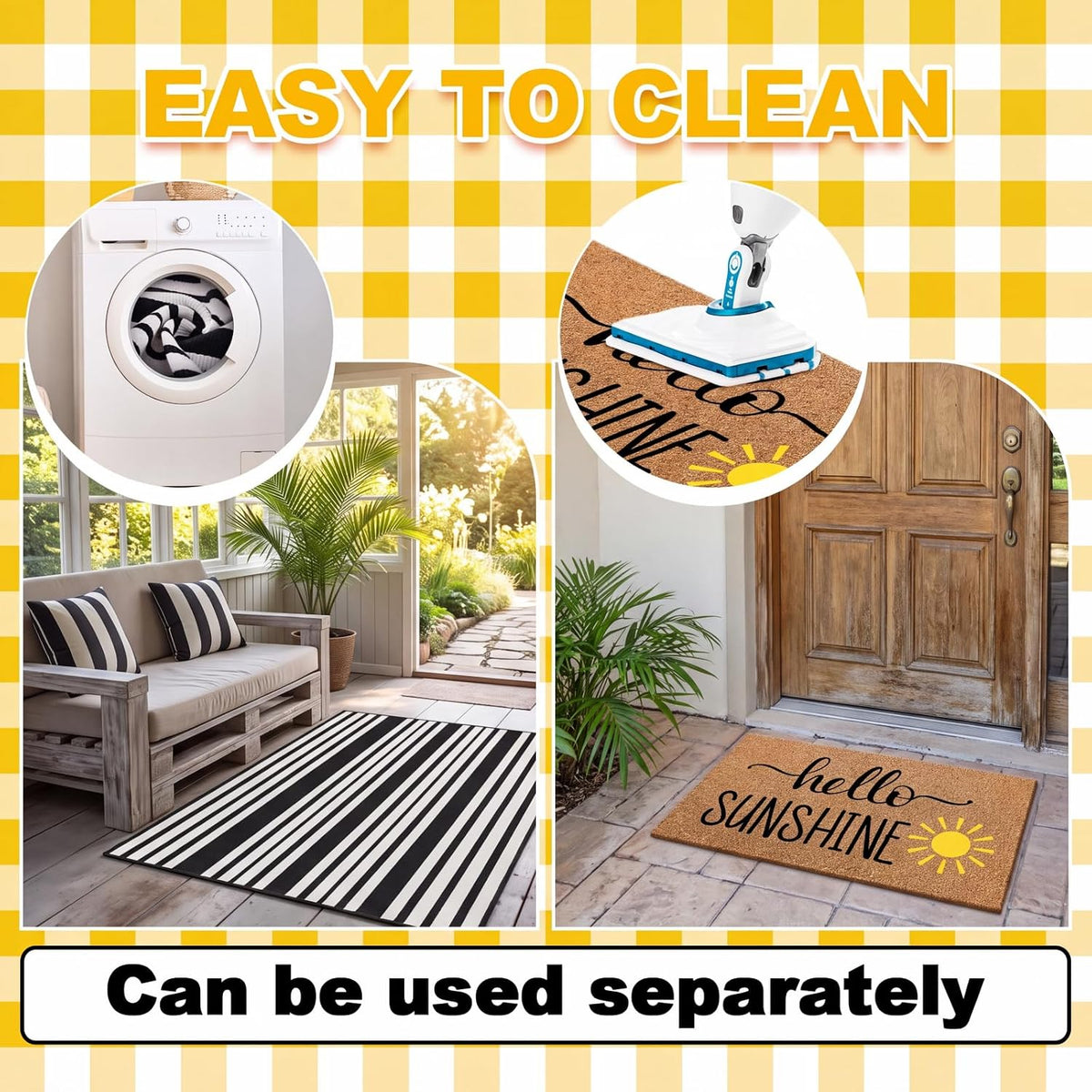2 Pcs Summer Coir Doormat Outdoor, Hello Sunshine Mats, Non Slip