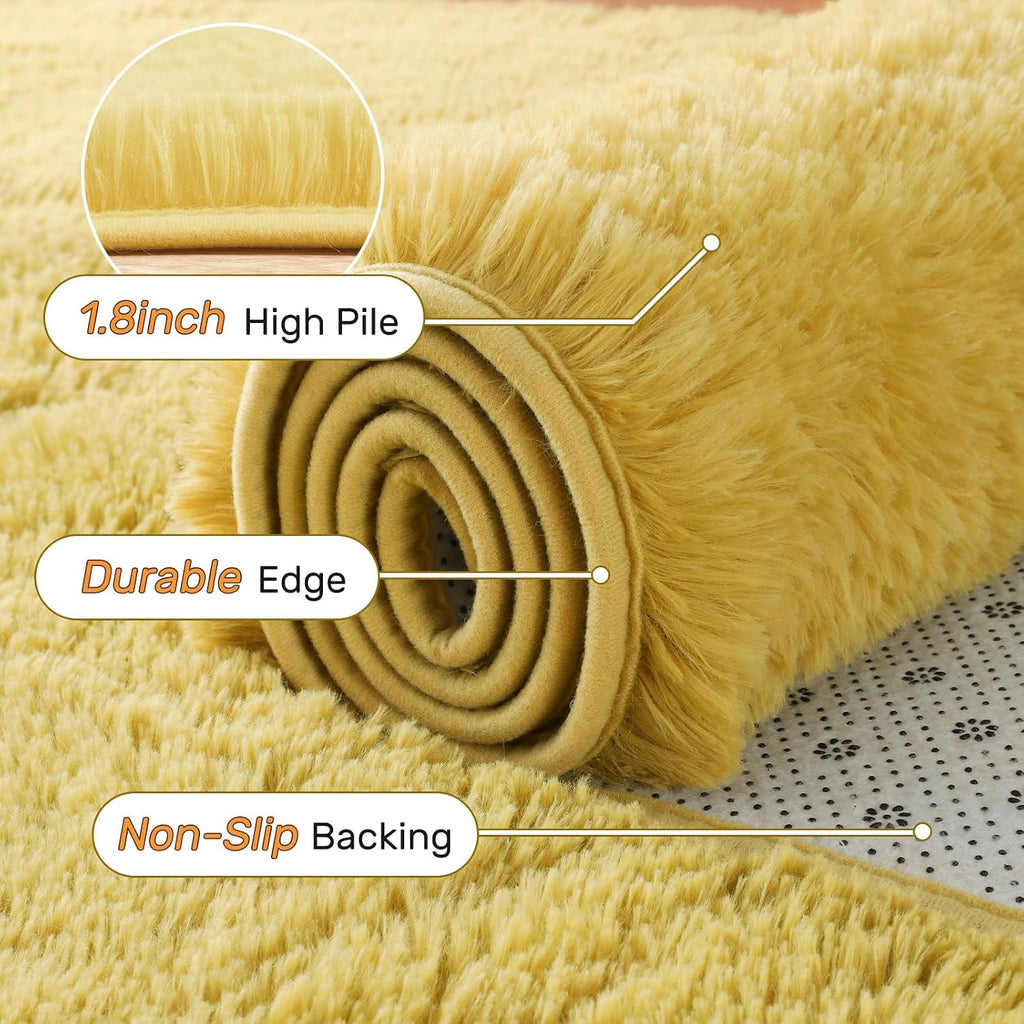 Yellow Rug for Bedroom Shag Area Rugs 4x6 Fluffy Living Room Plush Carpet Non Slip for Nursery Kids PlayRoom Light Color