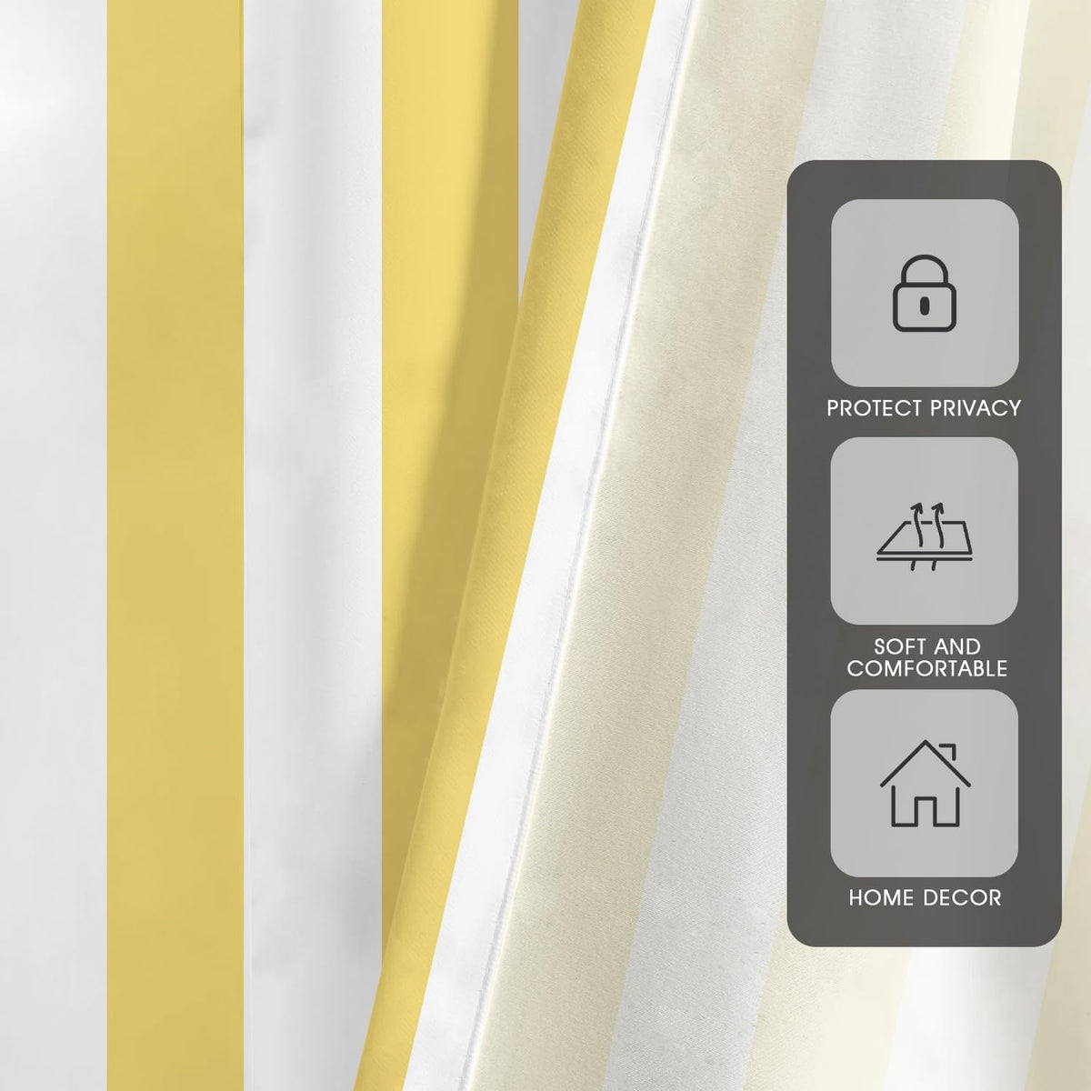 Yellow and White Striped Window Curtains, Modern Farmhouse Vertical Stripe 63 Inch Length 2 Panels, Boho Retro Rod Pocket Drapes for Nursery Kids Room Bedroom, 42" W x 63" L