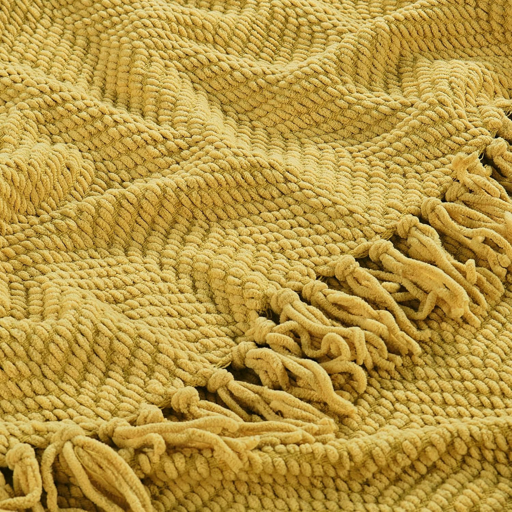 Yellow Throw Blanket Knitted Tweed Throw 60'' x 80'', Lemon Curry, Super Soft Cozy Warm Comfortable Breathable Throw for Living Room Chair Couch Bed Sofa Bedroom Home Décor