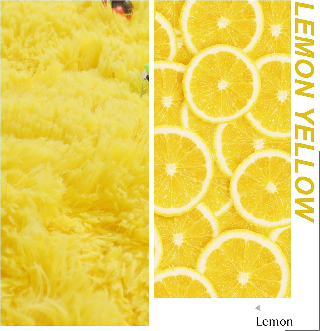 Round Area Rugs 5Ft, Fluffy Yellow Carpets for Bedroom Girls,Cute Rug for Girls Room,Fuzzy Rug for Playroom,Circle Rugs for Kids Room,Shag Furry Carpet Rugs for Reading Nook, Baby Room