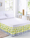 Yellow Lemons Bed Skirt Queen Size 16 Inch Drop, Adjustable Elastic Wrap Around Bed Skirts Easy Fitting Dust Ruffle Bedskirt Bed Frame Cover Watercolor Summer Botanical Elegant Pastoral
