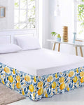 Summer Lemon Bed Skirt Queen Size 16 Inch Drop, Adjustable Elastic Wrap Around Bed Skirts Easy Fitting Dust Ruffle Bedskirt Bed Frame Cover Spring Pastoral Watercolor Fruit Blue Yellow