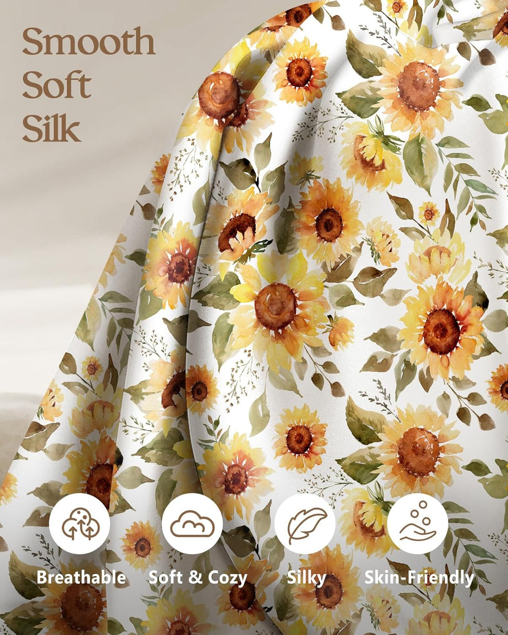 2 Pack Mulberry Silk Pillowcase for Hair and Skin - Standard Size 20 x 26 Inches with Hidden Zipper Sunflower 19 Momme Soft Sleeping Silk Pillow Case for Women, Moms
