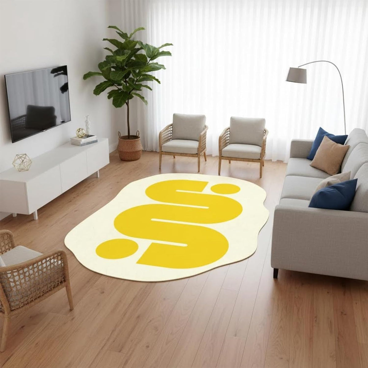 Modern Minimalist Geometric Area Rug 2x3 Abstract Irregular Shaped Rugs for Livingroom Bedroom Dining Room Bright Yellow Cream Art Deco Soft Carpet Nursery Dorm Mats Washable Non Skid Large Rugs