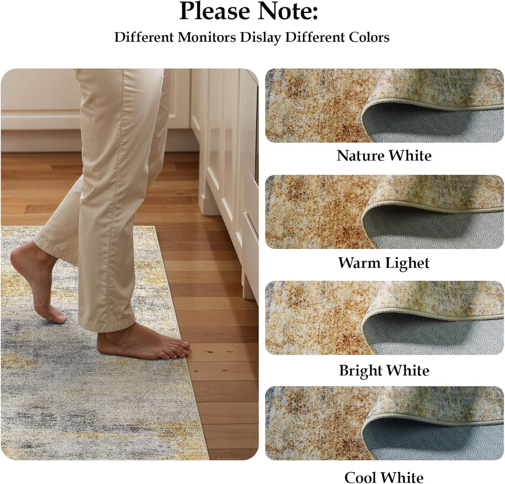 2x3 Area Rug Washable Abstract: Non Slip Front Door Throw rugs Grey/Yellow