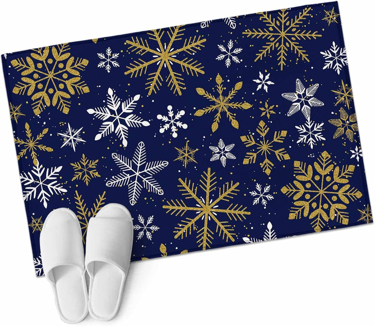 Winter Yellow Snowflake 2x3 Area Rugs for Living Room, Christmas White Snowflake Navy Non Slip Floor Mat Washable Low-Profile Indoor Carpet for Bedroom, Dining Room, Bathroom