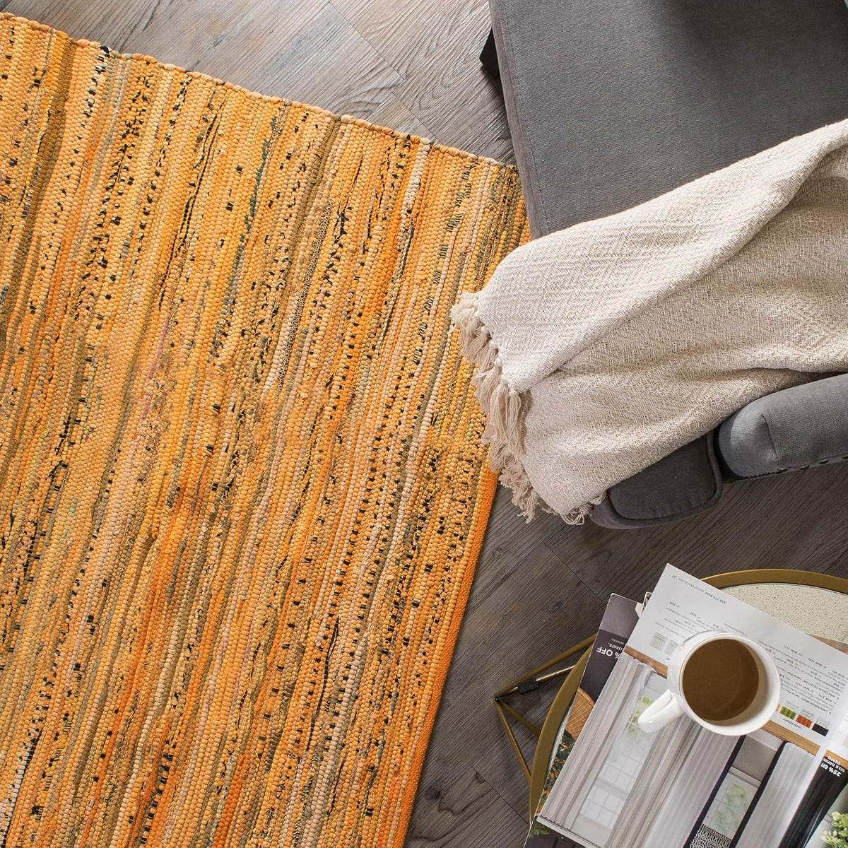 Chindi Home Collection Handwoven Multicolor Area Rag Run, 20x31.5, Mustard Yellow