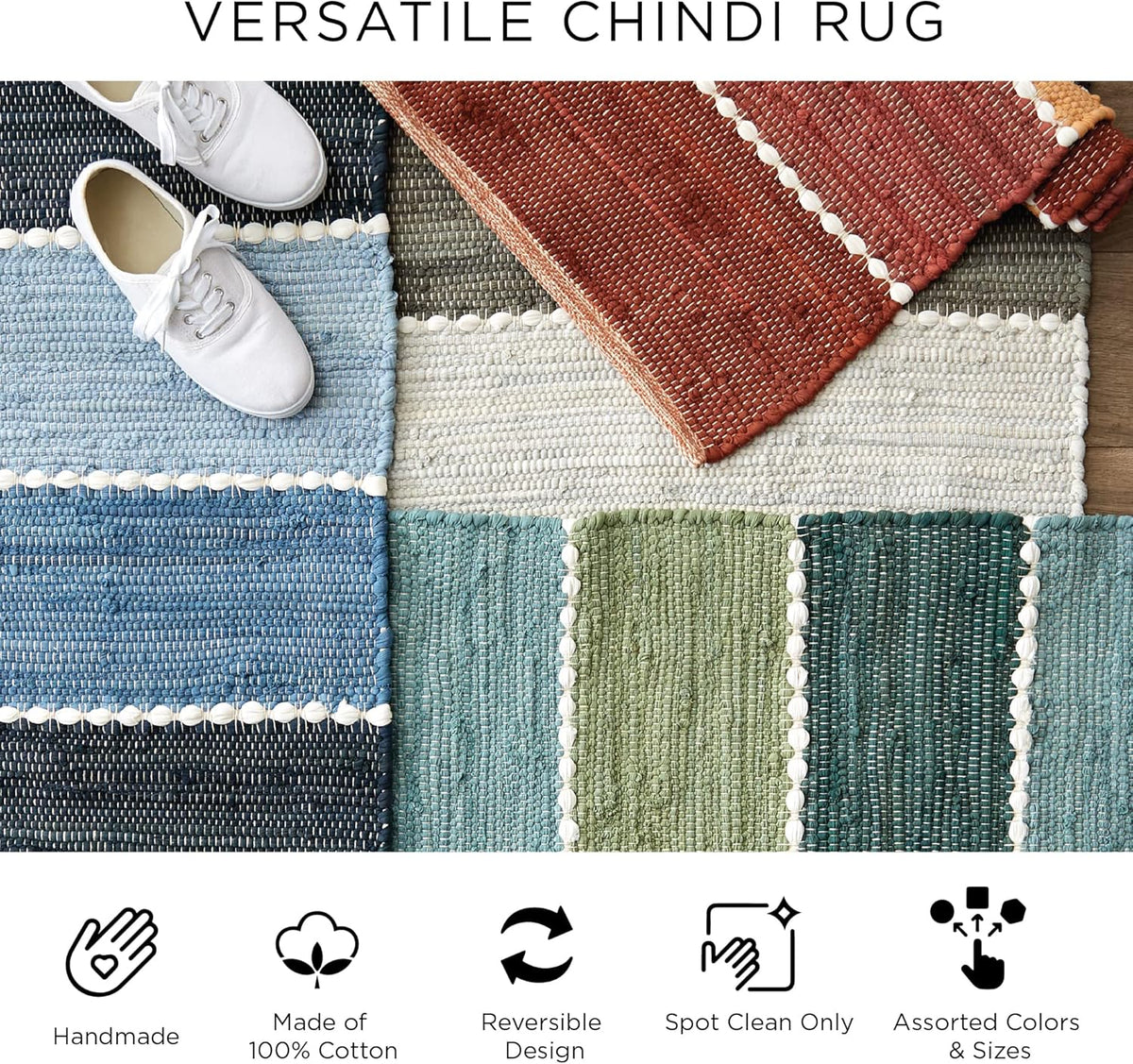 Chindi Home Collection Handwoven Multicolor Area Rag Run, 20x31.5, Mustard Yellow