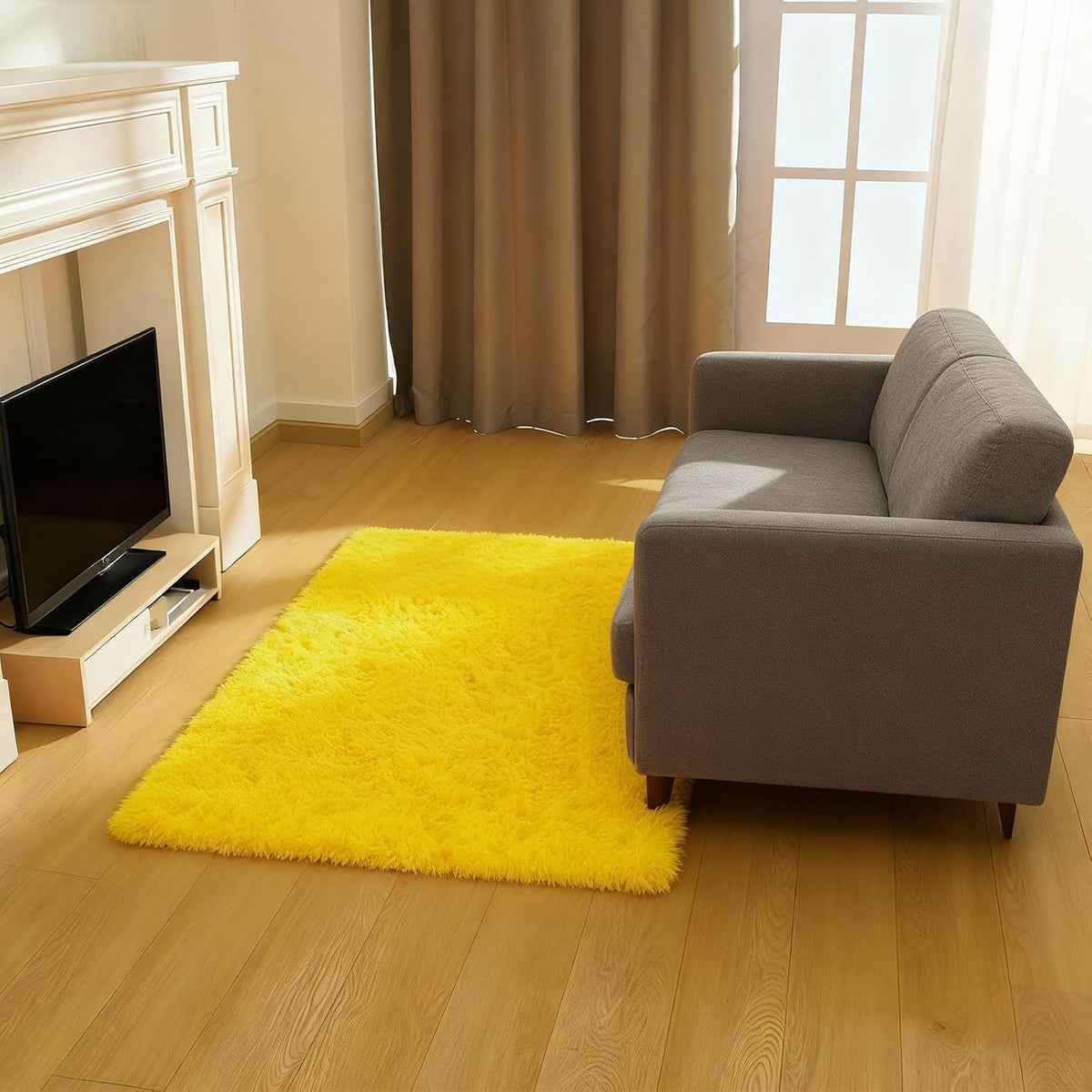 Cozy Winter Area Rug 5x7,Ultra Soft ‌Plush Shaggy Rug Non Slip for Living Room/Bedroom,Kid/Pet Friendly,Modern Home Decor Carpet,Yellow
