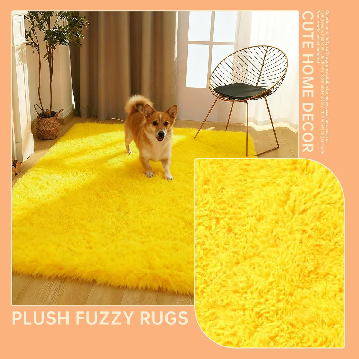 Cozy Winter Area Rug 5x7,Ultra Soft ‌Plush Shaggy Rug Non Slip for Living Room/Bedroom,Kid/Pet Friendly,Modern Home Decor Carpet,Yellow
