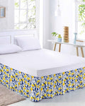 Summer Lemon Bed Skirt Queen Size 16 Inch Drop, Adjustable Elastic Wrap Around Bed Skirts Easy Fitting Dust Ruffle Bedskirt Bed Frame Cover Watercolor Yellow Blue Garden Floral