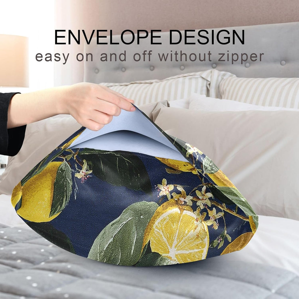 Satin Pillowcase for Hair Skin, Yellow Lemons and Blossoms Smooth Cooling Pillow Case Wrinkle Free Standard