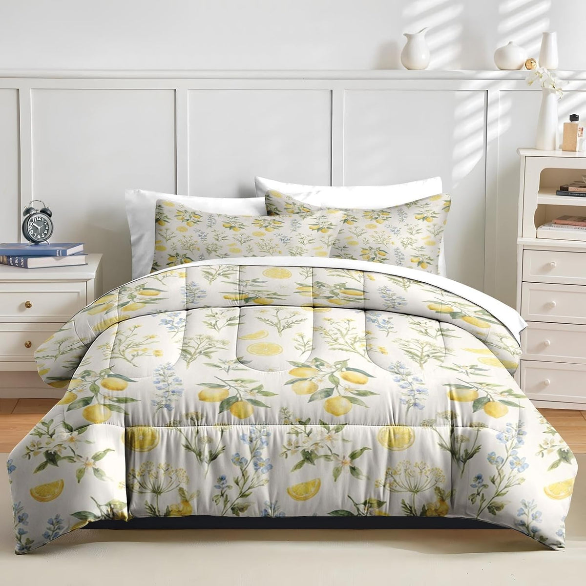 Full Comforter Set with Sheets, 7 Pieces Lemon Watercolor Bedding