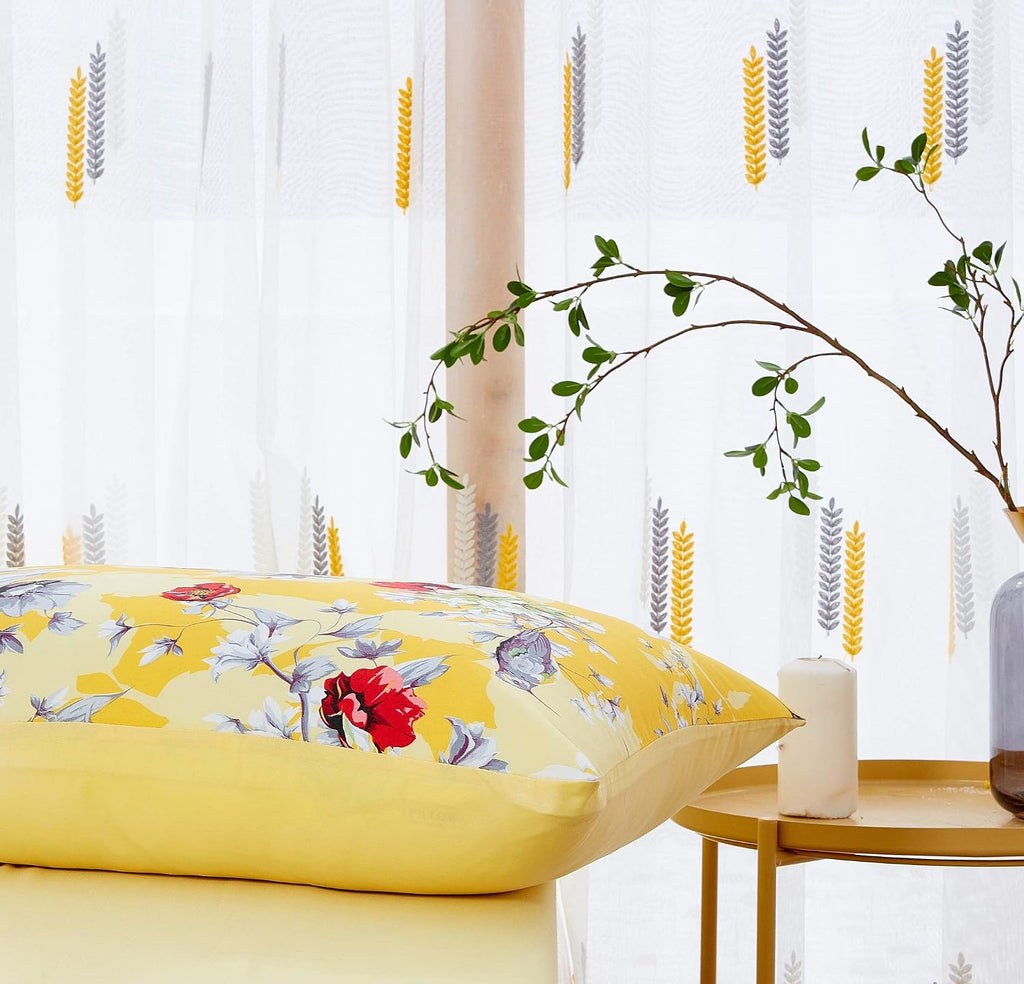 DaDa Bedding Yellow Floral Sheet Set, Queen 4 Piece Hummingbird Print