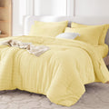 5 Pieces Twin XL Comforter Set, Seersucker Bed in a Bag Twin XL Size, All Season Luxury Bedding Set with Comforter, Flat Sheet, Fitted Sheet, Pillowcase & Sham, Yellow