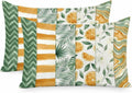 Satin Pillowcases Standard Size, Yellow Lemons Silk Pillow Cases for Hair and Skin with Zipper 2 Pack, Summer Botanical Green Leaves Fruits Striped Smooth Throw Pillow Covers for Sleeping, 20"x26"