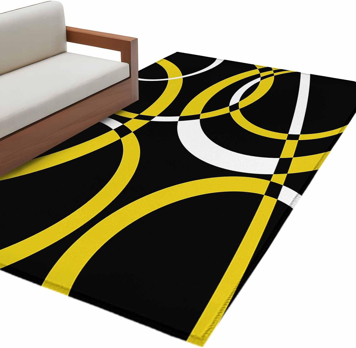 4x6 Modern Abstract Art Area Rug for Living Room Bedroom, Machine Washable Non Slip Indoor Rug Yellow White Geometric Circle Soft Low Profile Floor Carpet for Dining Room Office Home Decor