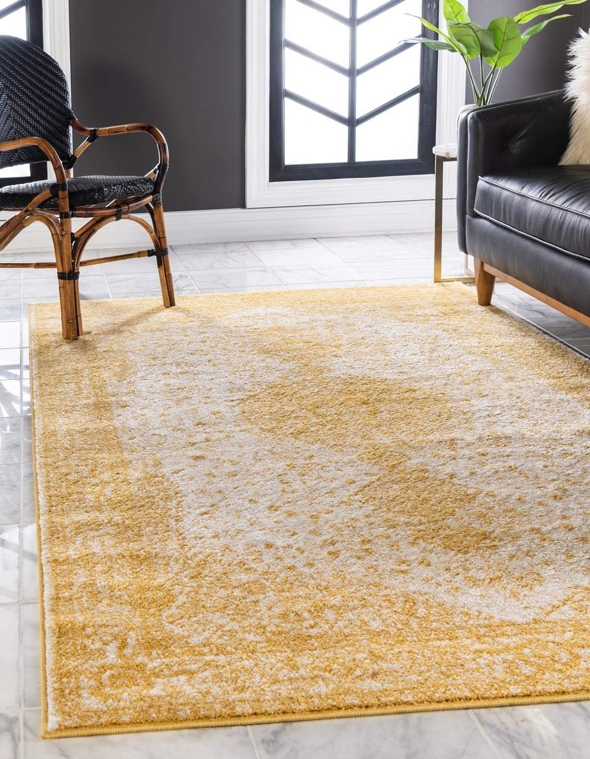 Bromley Collection Area Rug - Midnight (5' 1" x 8' Rectangle Yellow/Ivory)
