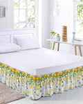 Yellow Lemon Bed Skirt Queen Size 16 Inch Drop, Adjustable Elastic Wrap Around Bed Skirts Easy Fitting Dust Ruffle Bedskirt Bed Frame Cover Green Eucalyptus Wood Grain Farmhouse