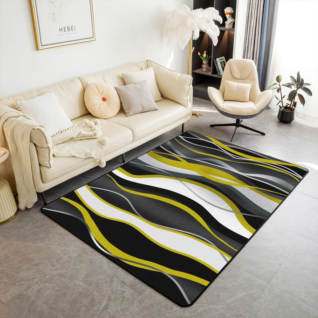 Geometric White Yellow Area Rug Bedroom Living Room 3x5