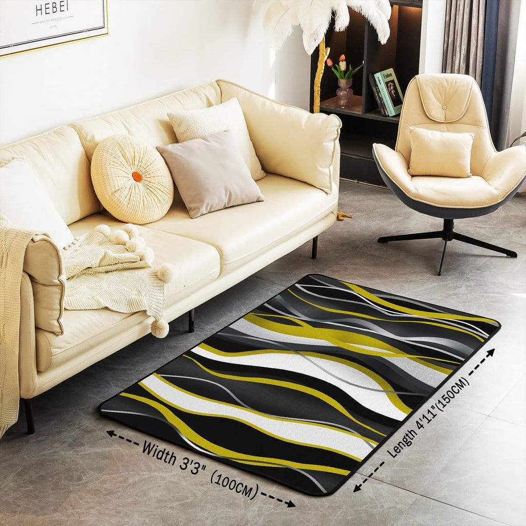 Geometric White Yellow Area Rug Bedroom Living Room 3x5